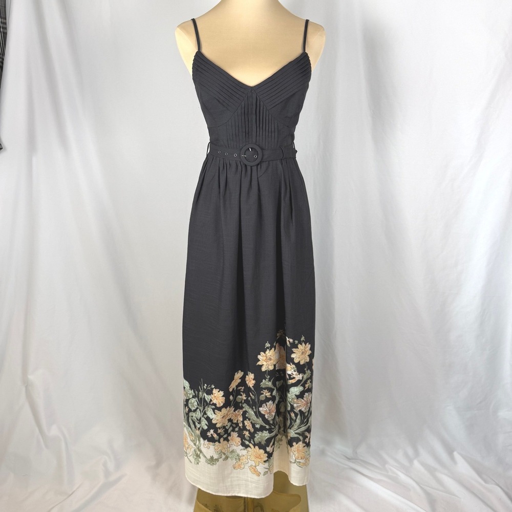 En Saison Iris Belted Pintuck Corset Midi Dress Black Ginger Olive NWT Size XS